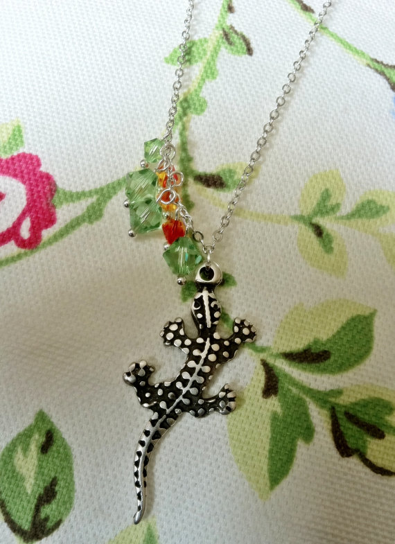 Lizard Charm Necklace With Swarovski Crystals on Luulla